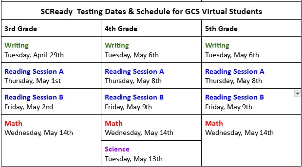 State Testing VIRTUAL schedule